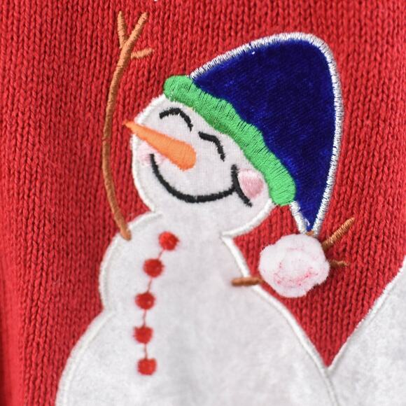 Vintage Christmas Cardigan with Fur Collar, Snowmen &  Snowflakes, Women's XL - Picture 8 of 10